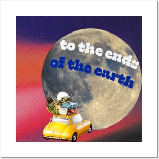 To the Ends of the Earth - Psychedelic Moon Travel Collage Posters and Art